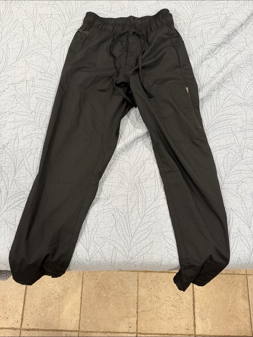 Men's Black Drawstring Scrub Pants with Elastic Ankles